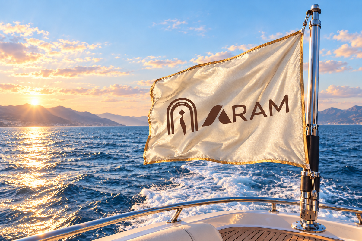 ARAM flag aboard a yacht at sunrise